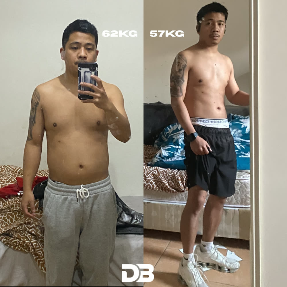 Arbin, before and after, 62kg to 57kg