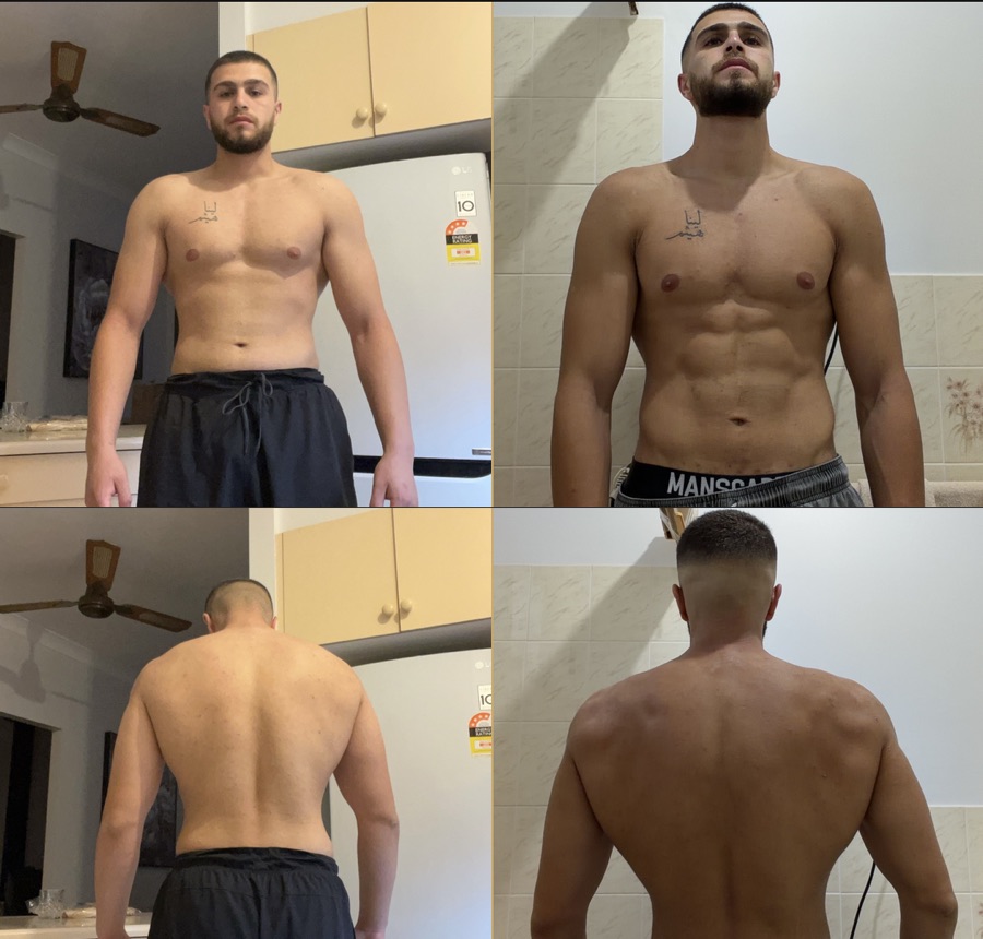 Billy, before and after, 10kg gained over 6 months